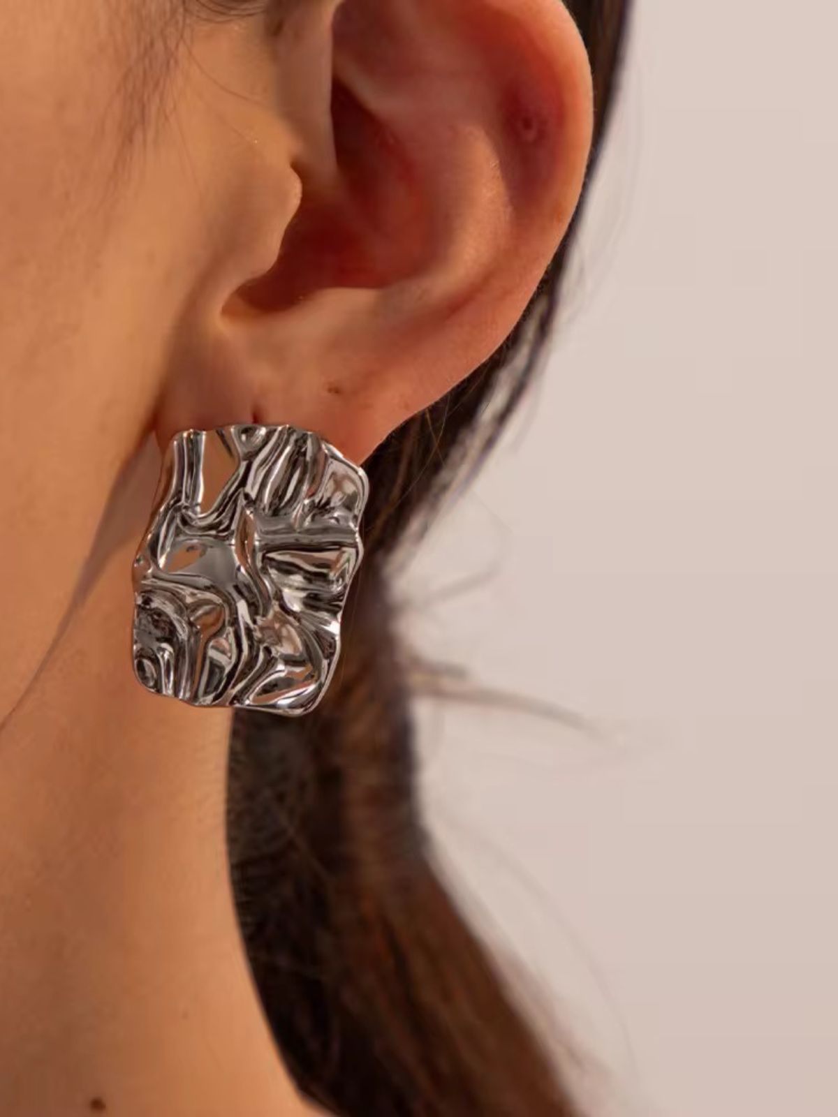 Silver Hammered Earrings - Image 2